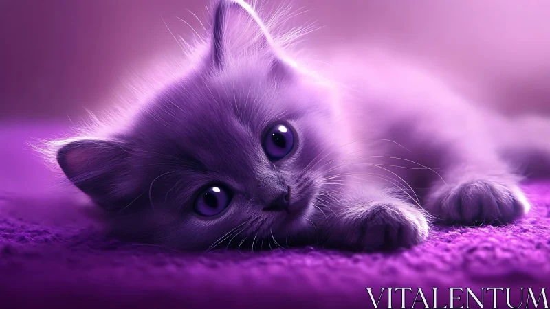 Luminous feline rendered in neon purple with hyperrealistic fur detail and ambient glow