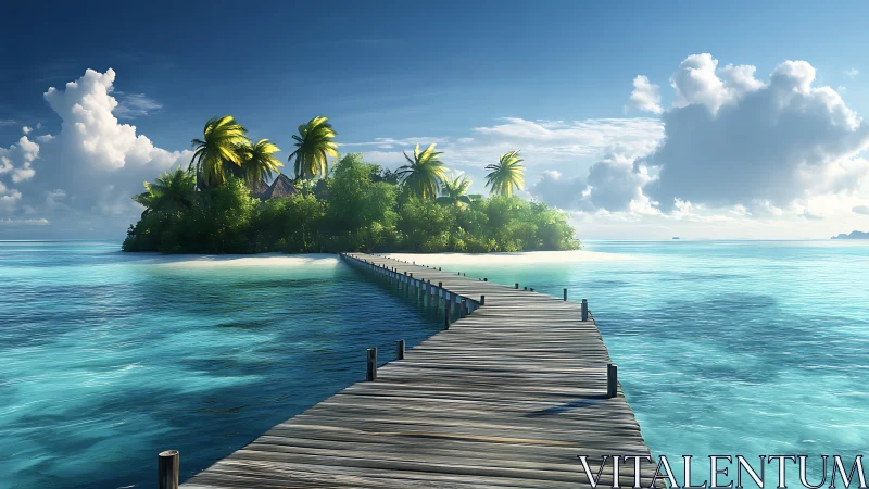 Wooden Dock Beckons Tropical Paradise Across Turquoise Waters