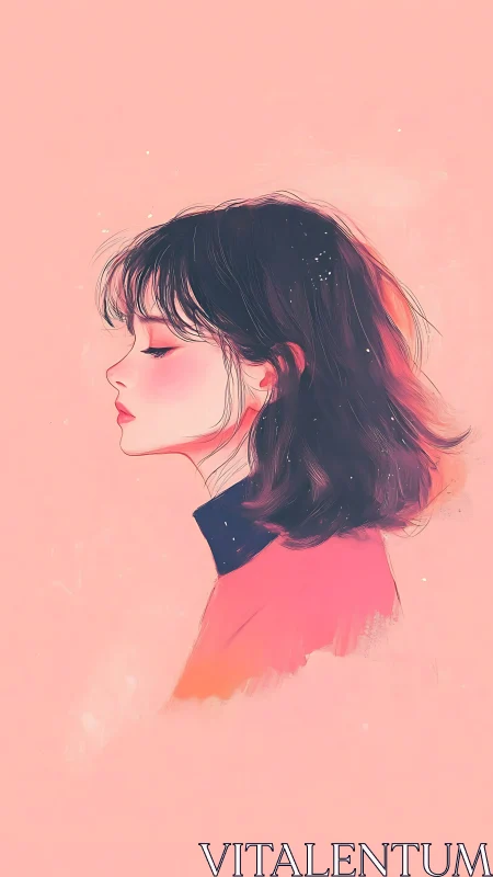 Soft pink daydream portrait of a girl in quiet profile.