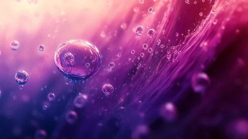 Floating translucent bubbles drift in vivid purple light