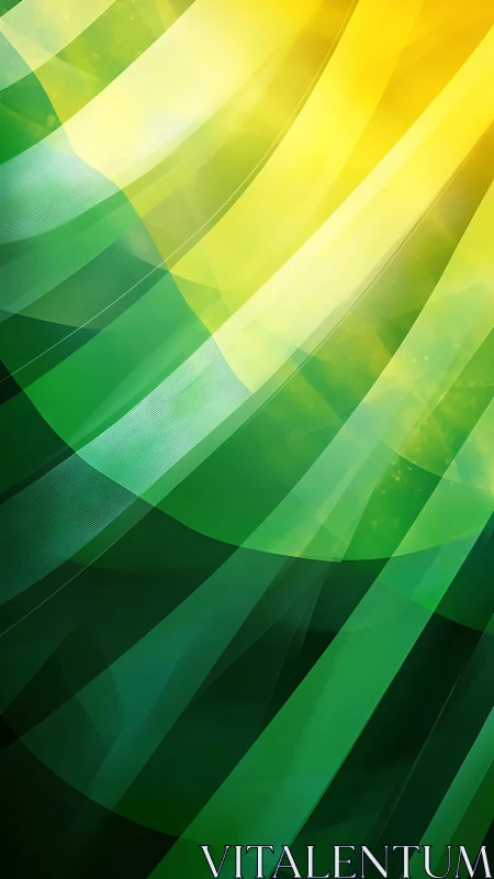 Curved green and yellow gradient bands form layered light flow