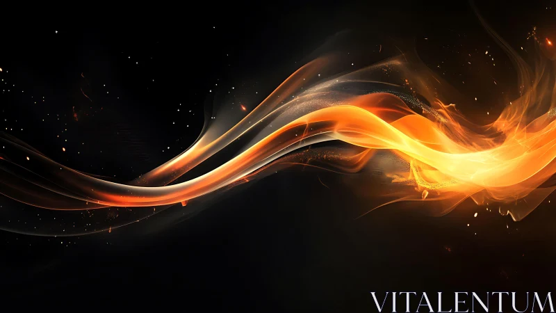 Abstract Fiery Wave on Black Background, Digital Art Style.