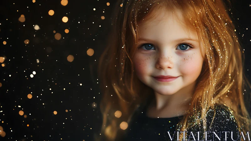 Sparkling red-haired child glowing with gentle joy.