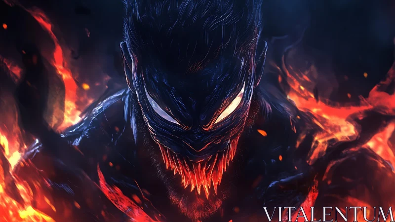 Demonic fire entity emerges from darkness with molten fury.