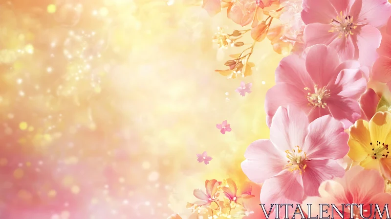 Blooming Flowers Against Golden Sunlit Background