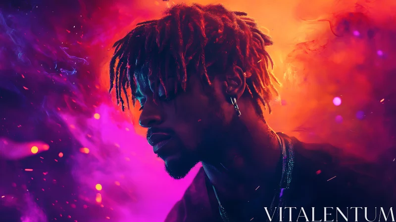 Moody neon portrait glowing with color and quiet emotion.