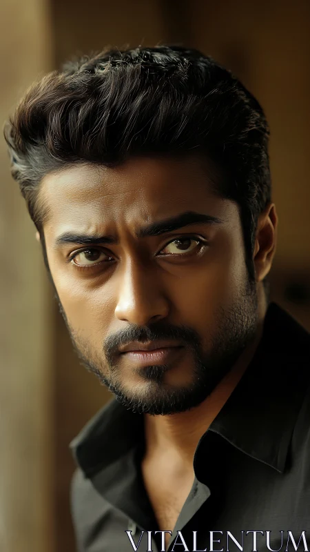 Intense portrait captures focused expression and warm depth of field.