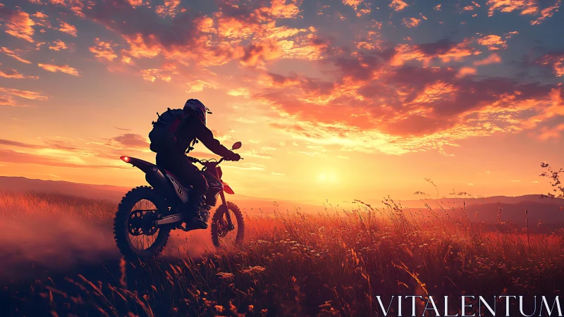 Sunset-kissed rider stitches bright trails through wild hills