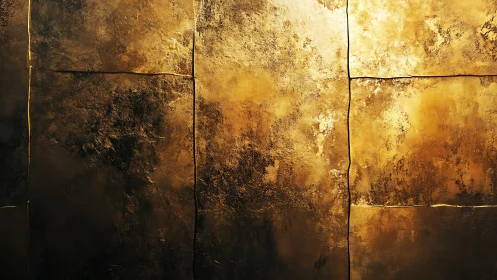 Abstract textured golden wall art with metallic sheen effect.