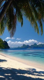 Paradise Beach Awaits Under Tropical Palms and Clear Skies