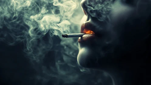 Close-up side view of person smoking with dense drifting smoke