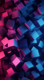 Neon cubes glow in a vibrant abstract 3D geometric cascade