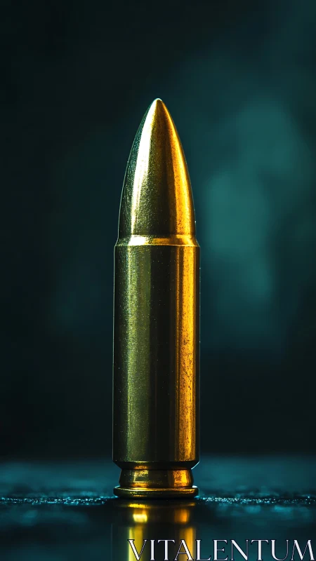 Single brass bullet cartridge on dark unfocused background.