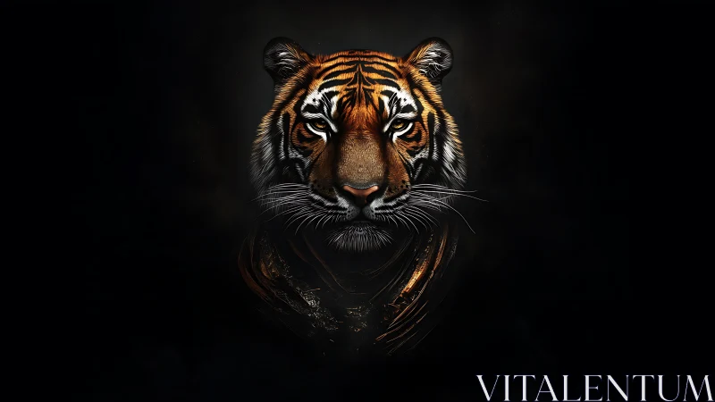 Digital painting portrait of a tiger in dramatic chiaroscuro.