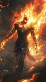 Inferno-born titan strides through smoke and molten dusk.