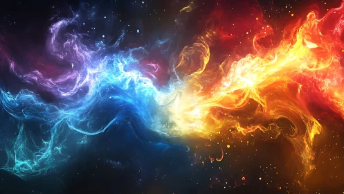 Cosmic energy streams colliding in vivid nebulae light.