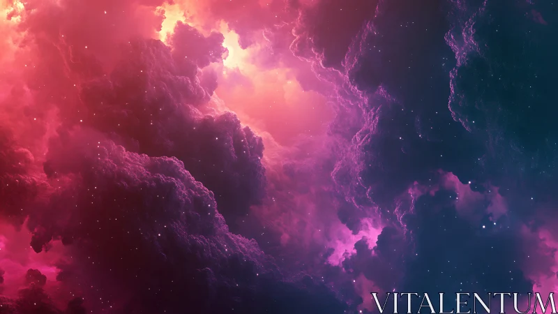 Nebula storms bloom in molten pink and violet twilight skies.
