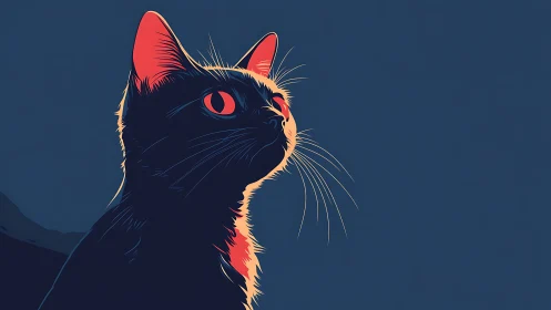 Bold Cat Portrait with Neon Eyes and Vibrant Lighting.