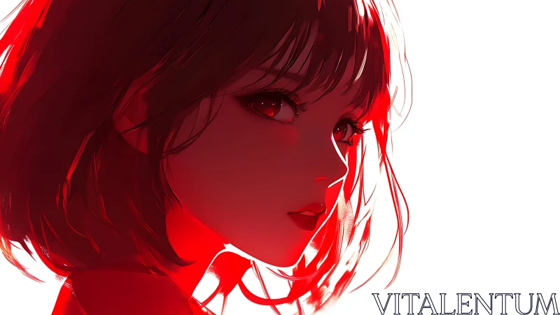 Side profile anime girl rendered with intense red lighting