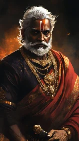 Digital portrait depicts elder figure in ornate traditional attire