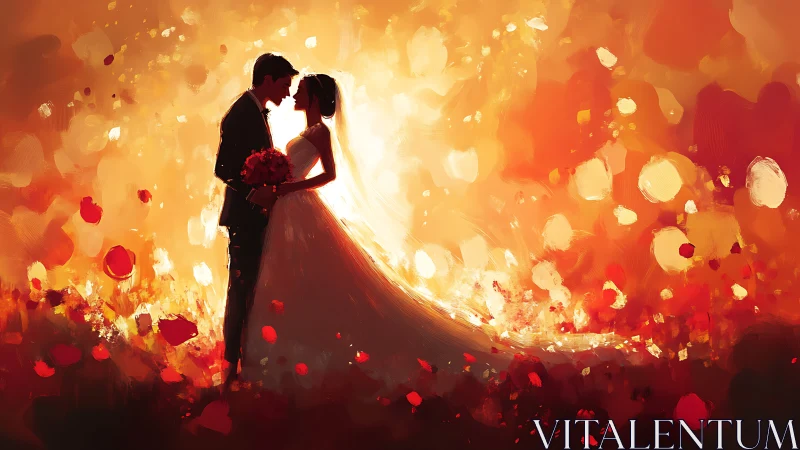 Wedding Embrace with Glowing Bokeh Background