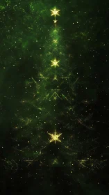 Starlit Christmas tree glowing softly in a cosmic night.