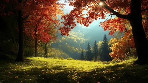 Autumn's Gilded Cathedral: Where Fire-Kissed Trees Frame Eden's Valley.