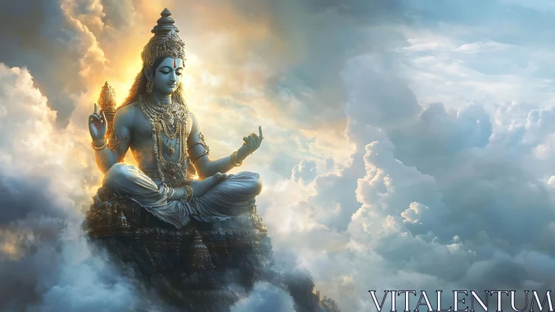 Serene celestial deity resting in gentle radiant clouds.