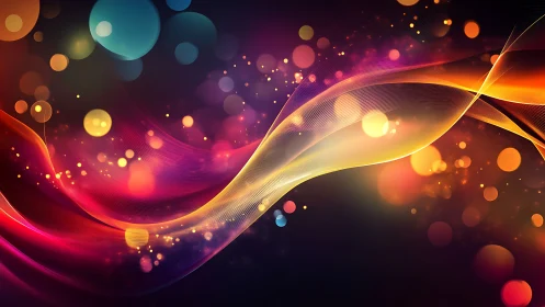 Chromatic light waves curve across bokeh-rich digital space