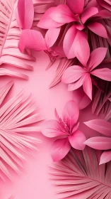 Pink Floral and Foliage Layered 3D Composition.