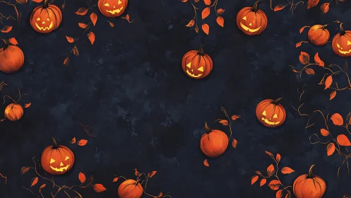 Jack-o-lantern pumpkins form a repeating border on dark blue