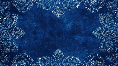 Symmetrical blue textile background with ornate border pattern.