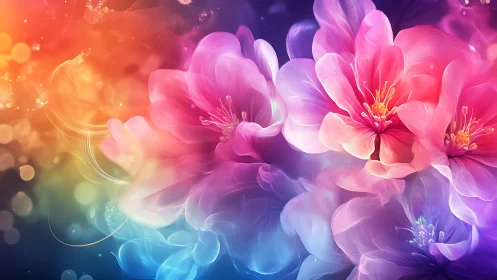 Digitally Rendered Peony Flowers with Multi-Spectral Color Gradient Fusion