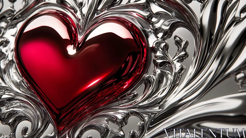 Glass Heart With Ornate Silver Frame Design
