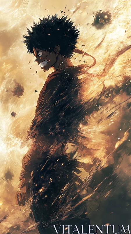 Volatile anime figure dissolving into incandescent energy plume.