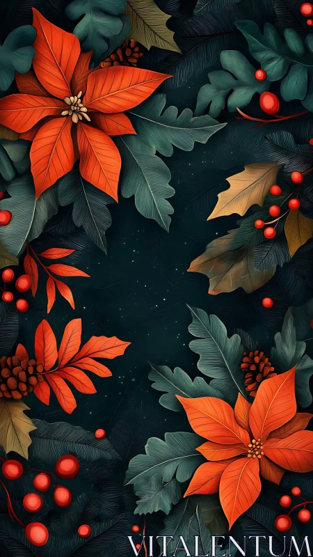 Winter poinsettias quietly ignite a forest of painted dark