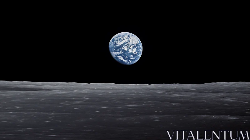 Gentle Earthrise above the moon’s quiet grey horizon.