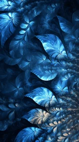Fractal blue petals spiral into a luminous abstract bloom.
