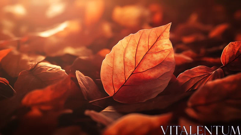 Single orange leaf lies sharply focused among blurred foliage