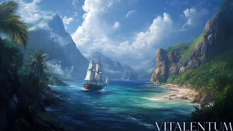 Sailship Voyage Through Tropical Island Cove Discovery