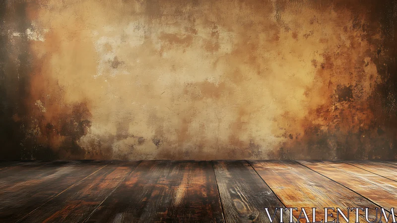Aged stucco backdrop meets distressed wooden floorboards