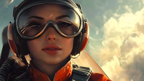 Female fighter pilot portrait in hyperreal digital painting
