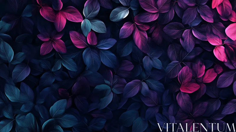 Neon gradient foliage pattern over deep indigo background.