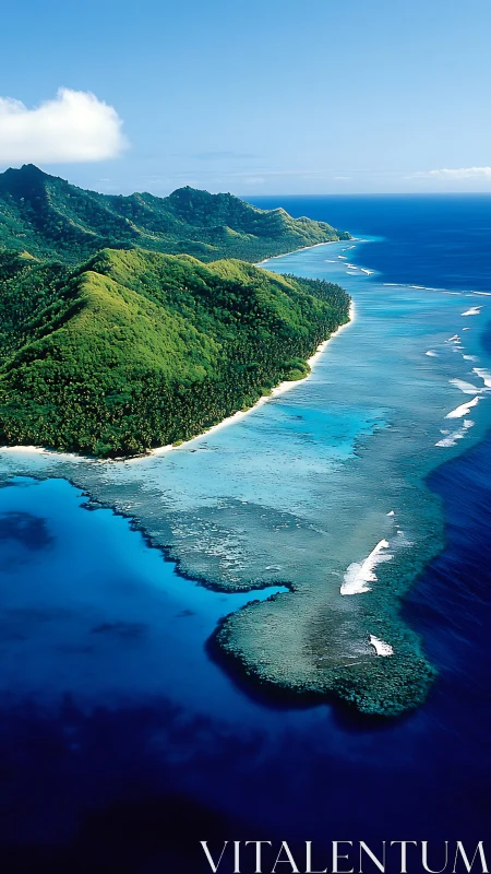 Tropical Island Coastline with Reef Formation.