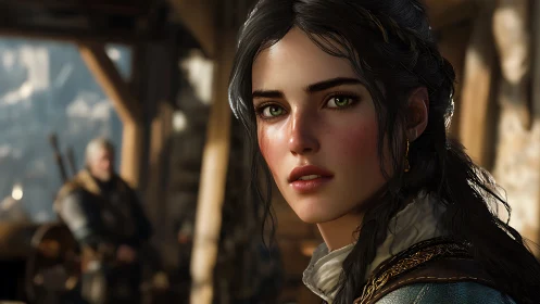 Renaissance-lit digital portrait renders rustic interior drama