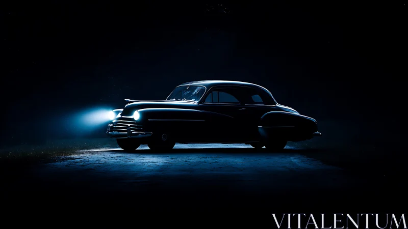 Midnight drives invite a classic car into a quiet blue glow