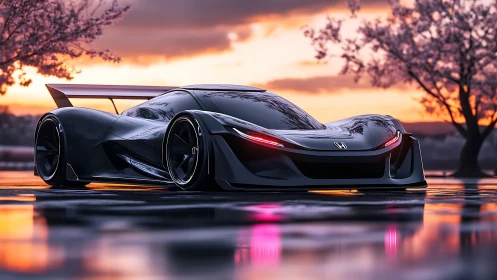 Low-slung Honda concept car is rendered on wet pavement