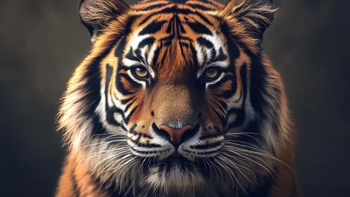 Tiger portrait captures intense gaze with dramatic lighting