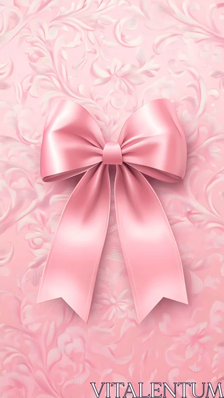 Pink Silk Bow on Ornamental Background.