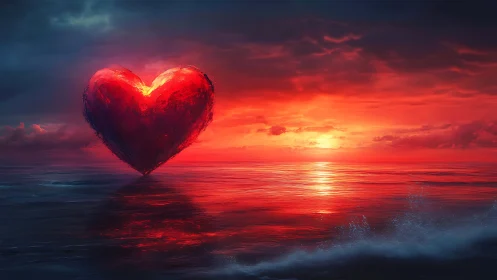Incandescent Heart over Seascape Sunset.